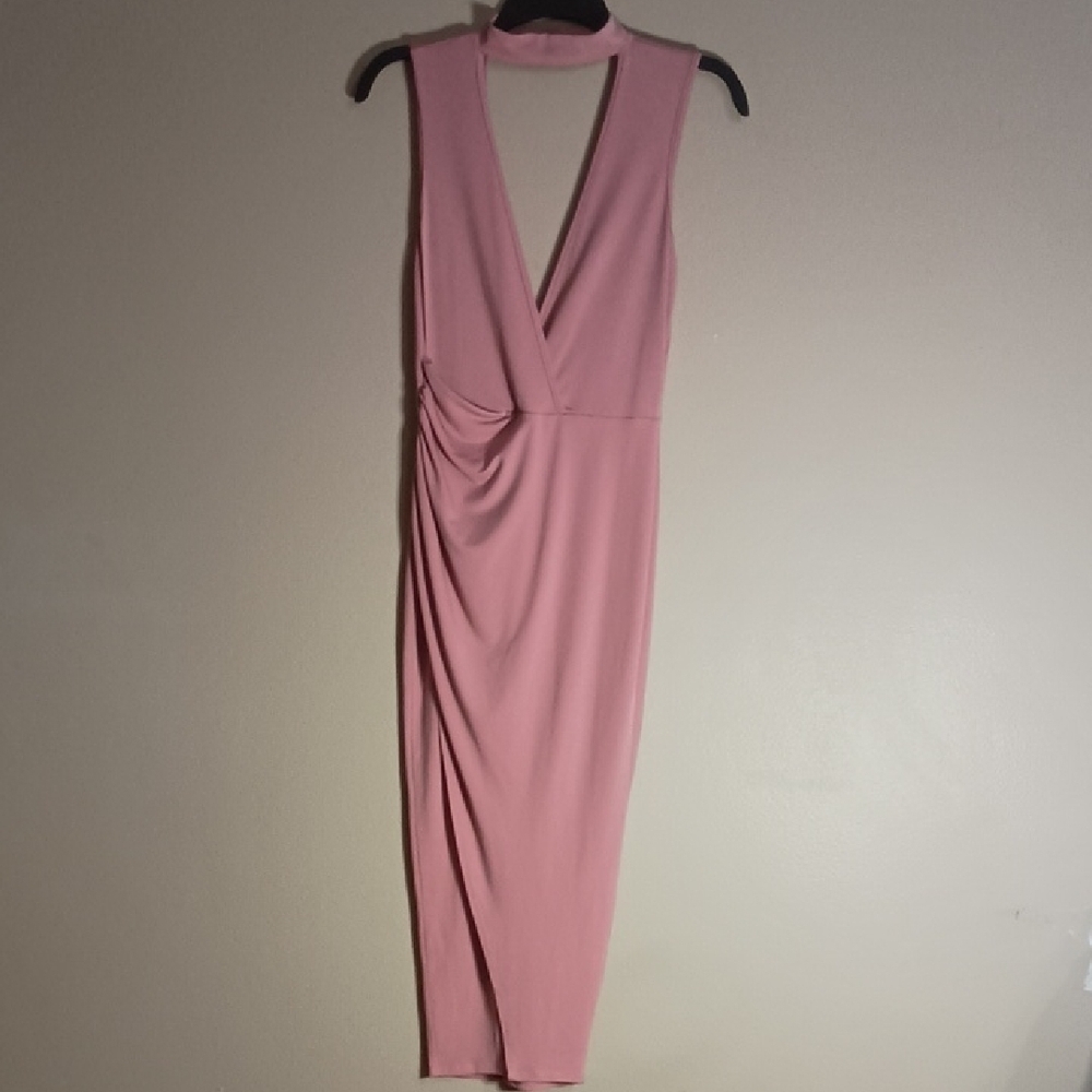 Fashion Nova Pink Vee Neck Body Con Dress